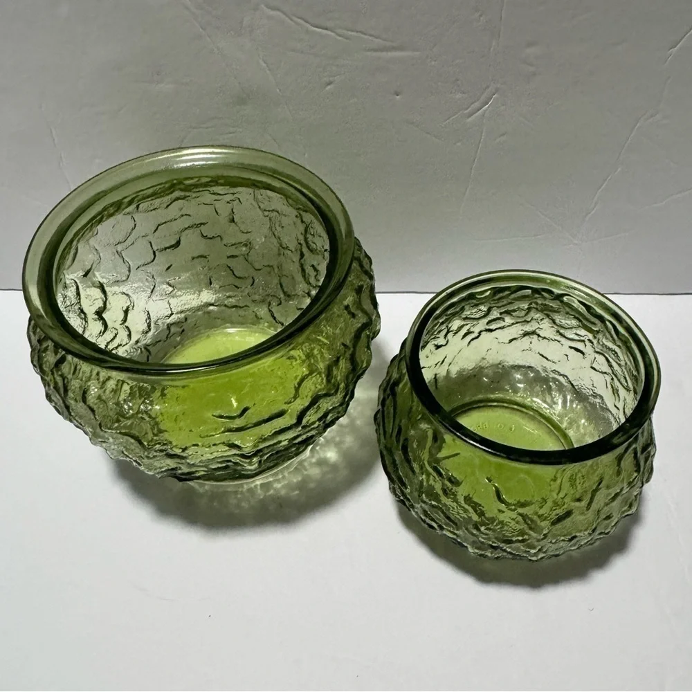 Vintage EO Brody Co. Olive Glass Crinkle Textured Vase Planters